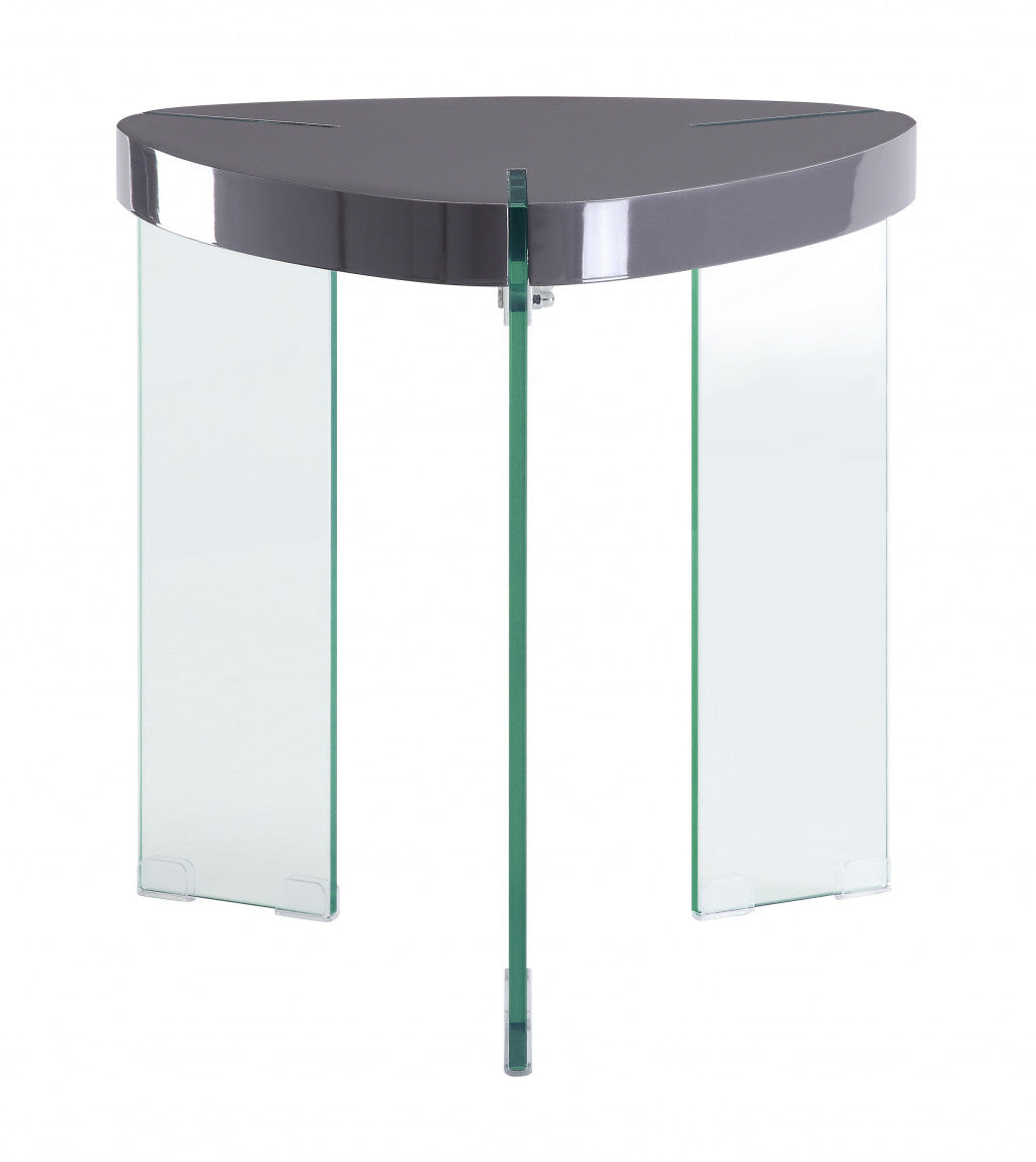 23" Clear And Gray Manufactured Wood And Glass Triangular End Table By Homeroots | End Tables | Modishstore