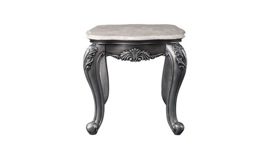 24" Gray And White Marble And Polyresin Rectangular End Table By Homeroots | End Tables | Modishstore