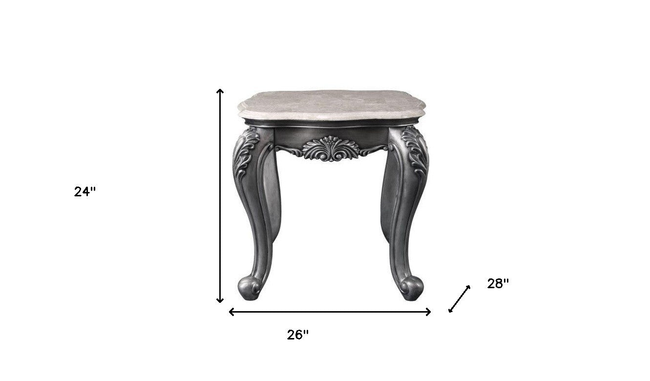 24" Gray And White Marble And Polyresin Rectangular End Table By Homeroots