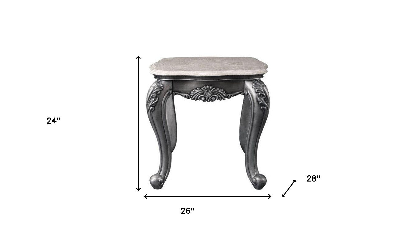 24" Gray And White Marble And Polyresin Rectangular End Table By Homeroots | End Tables | Modishstore - 5