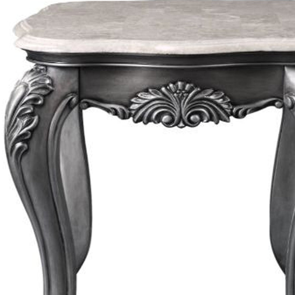 24" Gray And White Marble And Polyresin Rectangular End Table By Homeroots | End Tables | Modishstore - 3