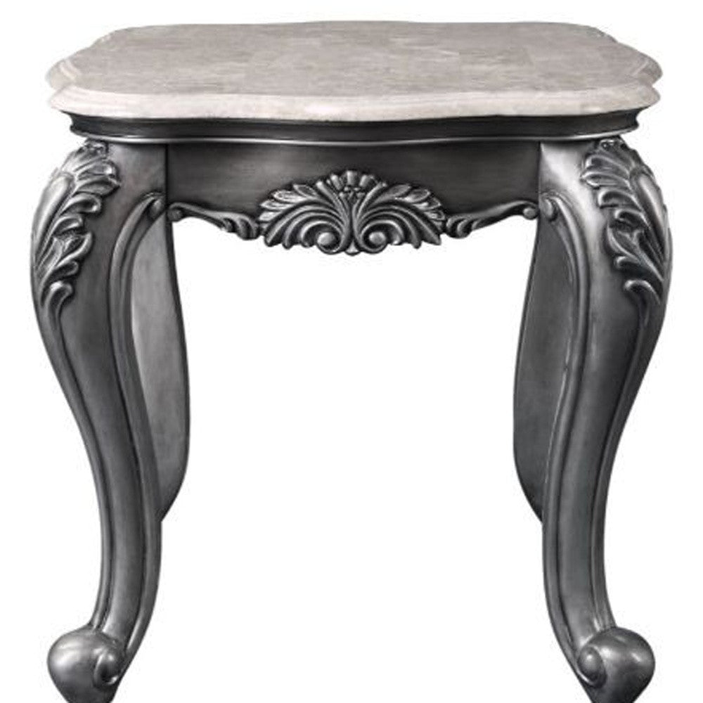 24" Gray And White Marble And Polyresin Rectangular End Table By Homeroots
