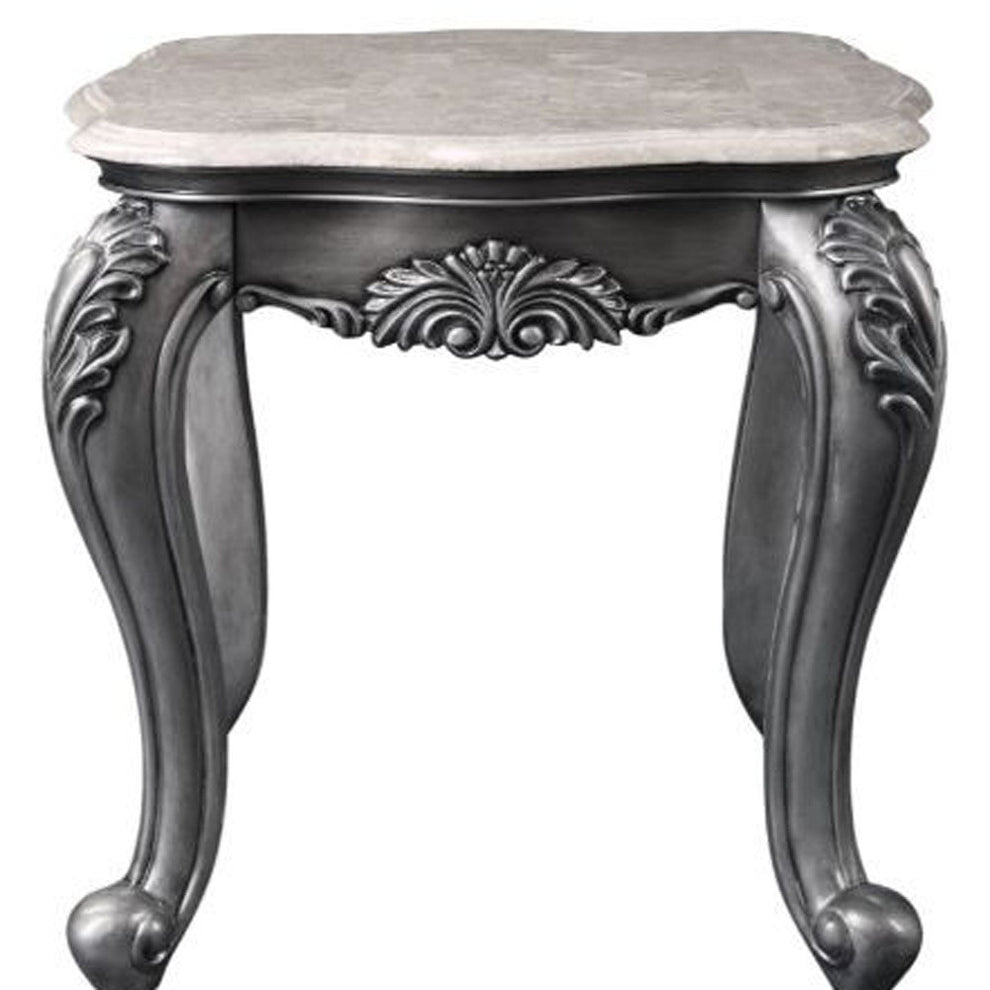 24" Gray And White Marble And Polyresin Rectangular End Table By Homeroots | End Tables | Modishstore - 4