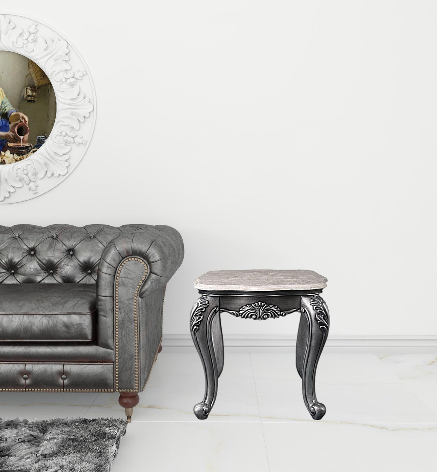 24" Gray And White Marble And Polyresin Rectangular End Table By Homeroots | End Tables | Modishstore - 2