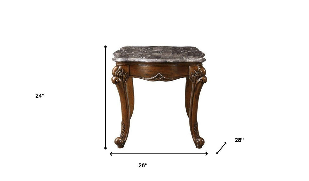 24" Cherry And Brown Marble Polyresin Rectangular End Table By Homeroots | End Tables | Modishstore - 5