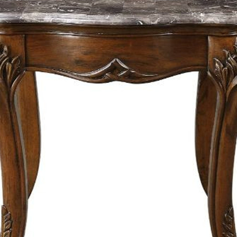 24" Cherry And Brown Marble Polyresin Rectangular End Table By Homeroots | End Tables | Modishstore - 3