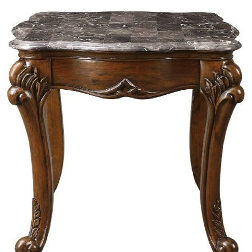24" Cherry And Brown Marble Polyresin Rectangular End Table By Homeroots | End Tables | Modishstore - 4