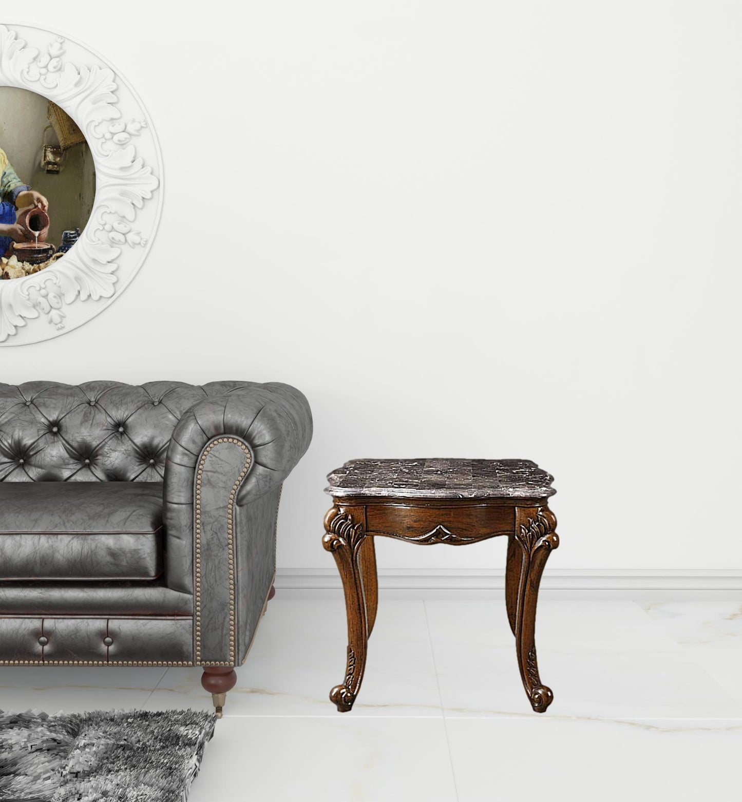 24" Cherry And Brown Marble Polyresin Rectangular End Table By Homeroots | End Tables | Modishstore - 2