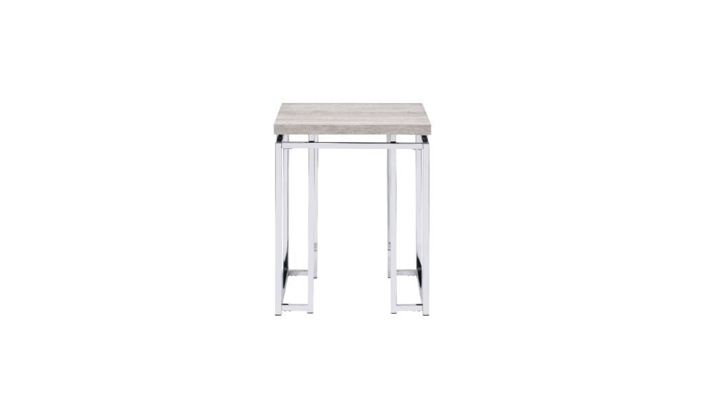 24" Chrome And Natural Oak Manufactured Wood And Metal Square End Table By Homeroots | End Tables | Modishstore