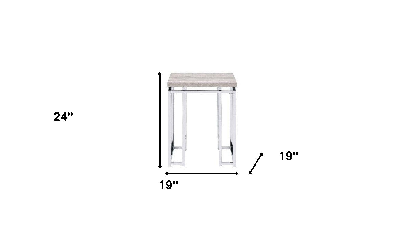 24" Chrome And Natural Oak Manufactured Wood And Metal Square End Table By Homeroots | End Tables | Modishstore - 7