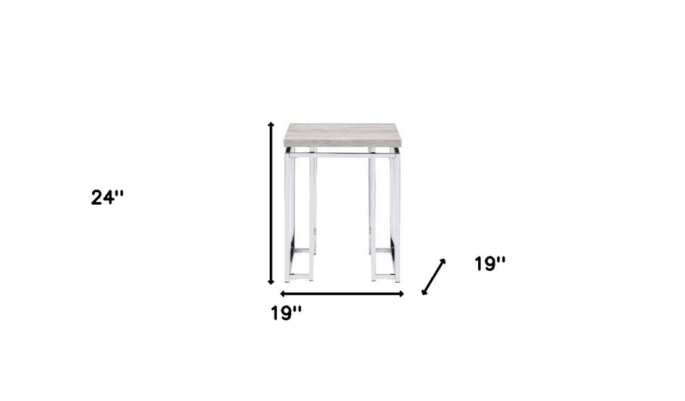 24" Chrome And Natural Oak Manufactured Wood And Metal Square End Table By Homeroots | End Tables | Modishstore - 7