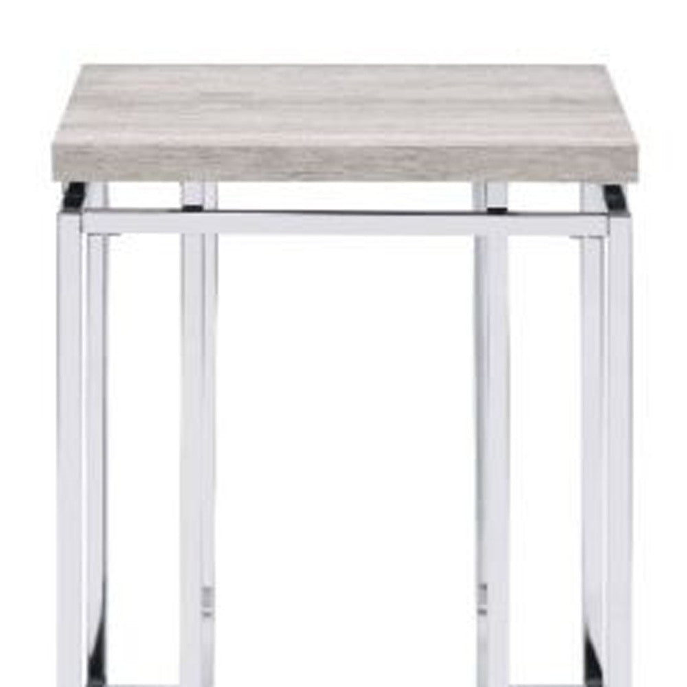 24" Chrome And Natural Oak Manufactured Wood And Metal Square End Table By Homeroots | End Tables | Modishstore - 6