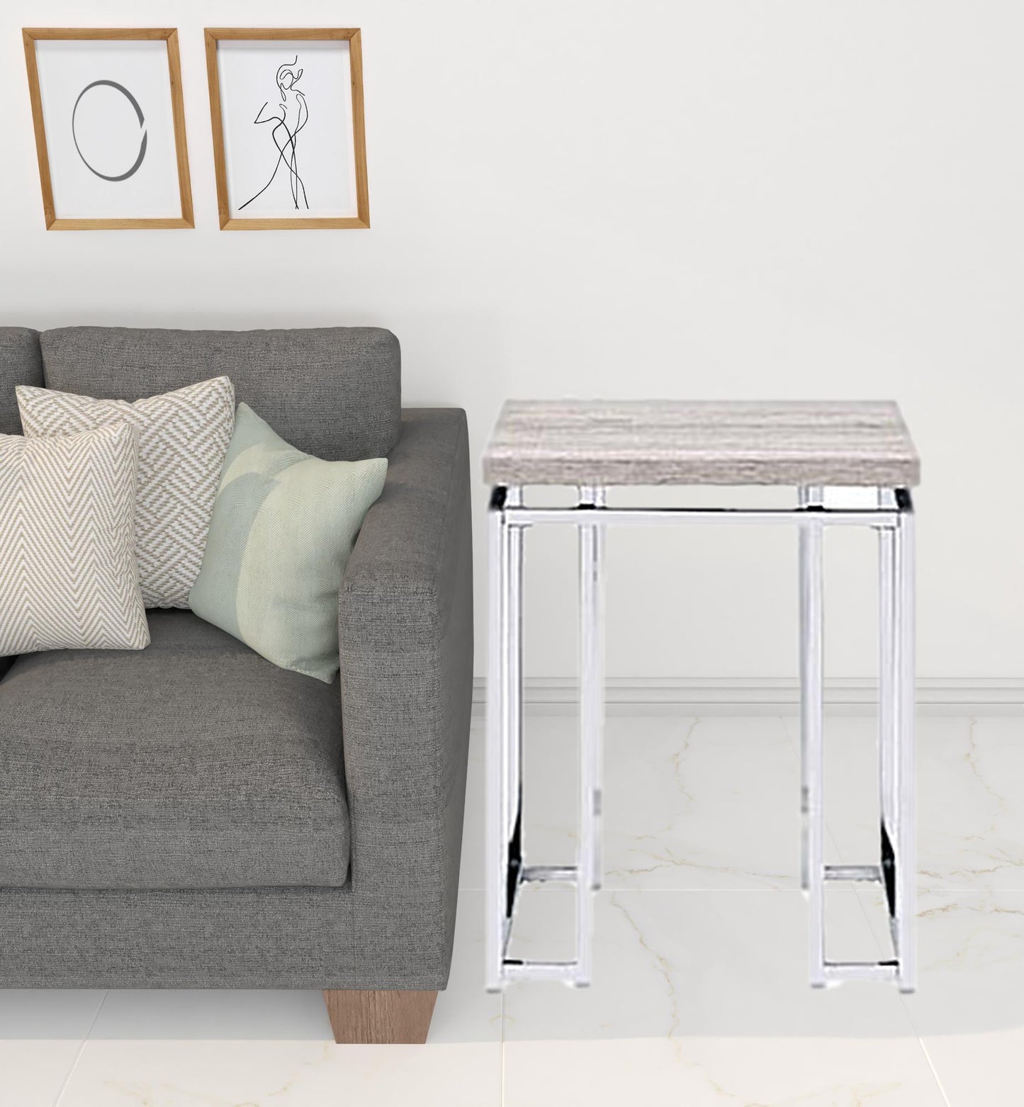 24" Chrome And Natural Oak Manufactured Wood And Metal Square End Table By Homeroots | End Tables | Modishstore - 4
