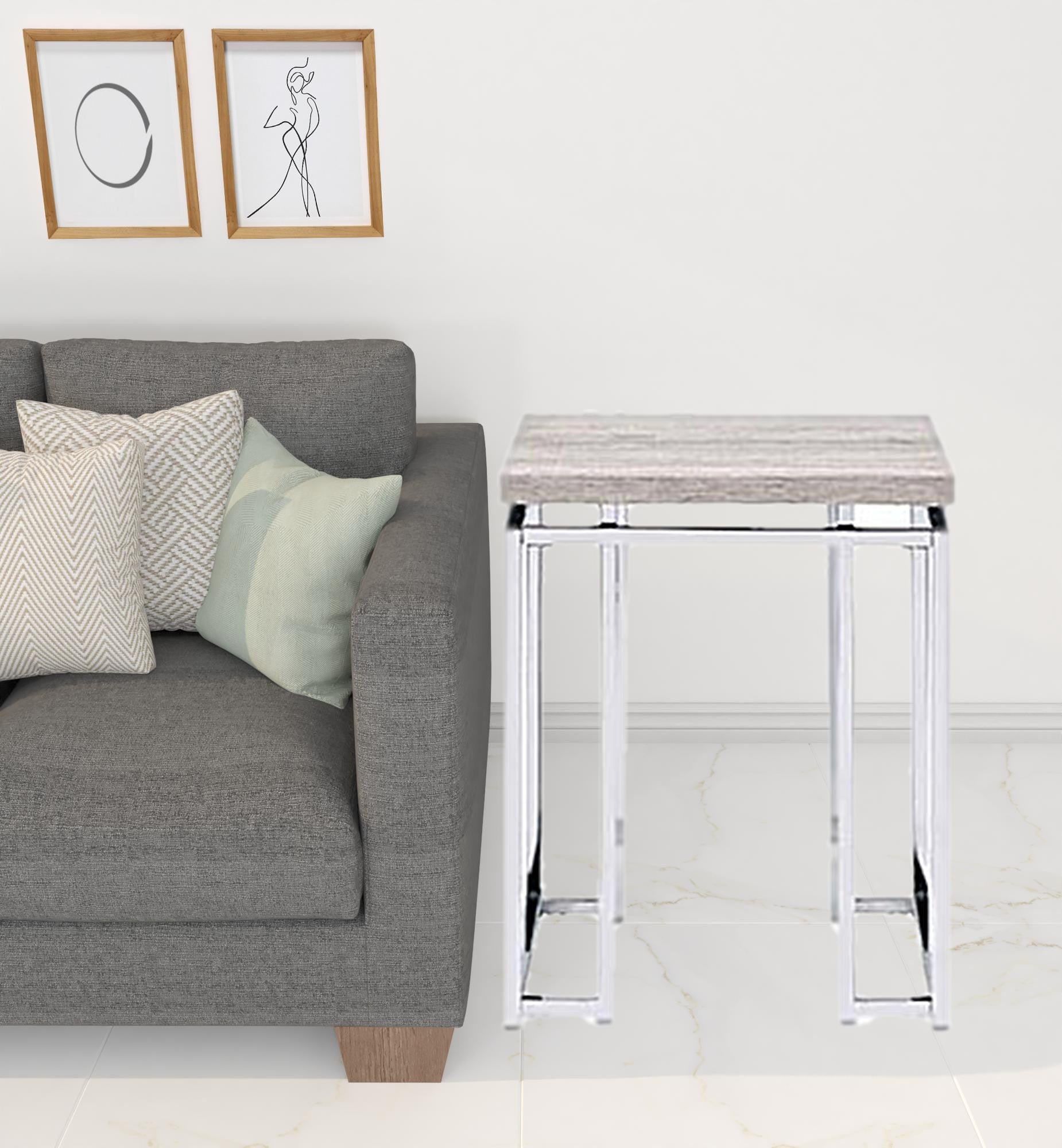 24" Chrome And Natural Oak Manufactured Wood And Metal Square End Table By Homeroots | End Tables | Modishstore - 4