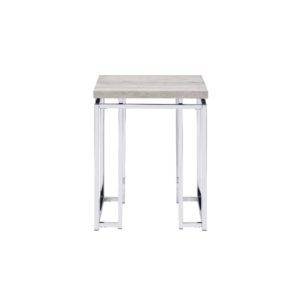 24" Chrome And Natural Oak Manufactured Wood And Metal Square End Table By Homeroots | End Tables | Modishstore - 2