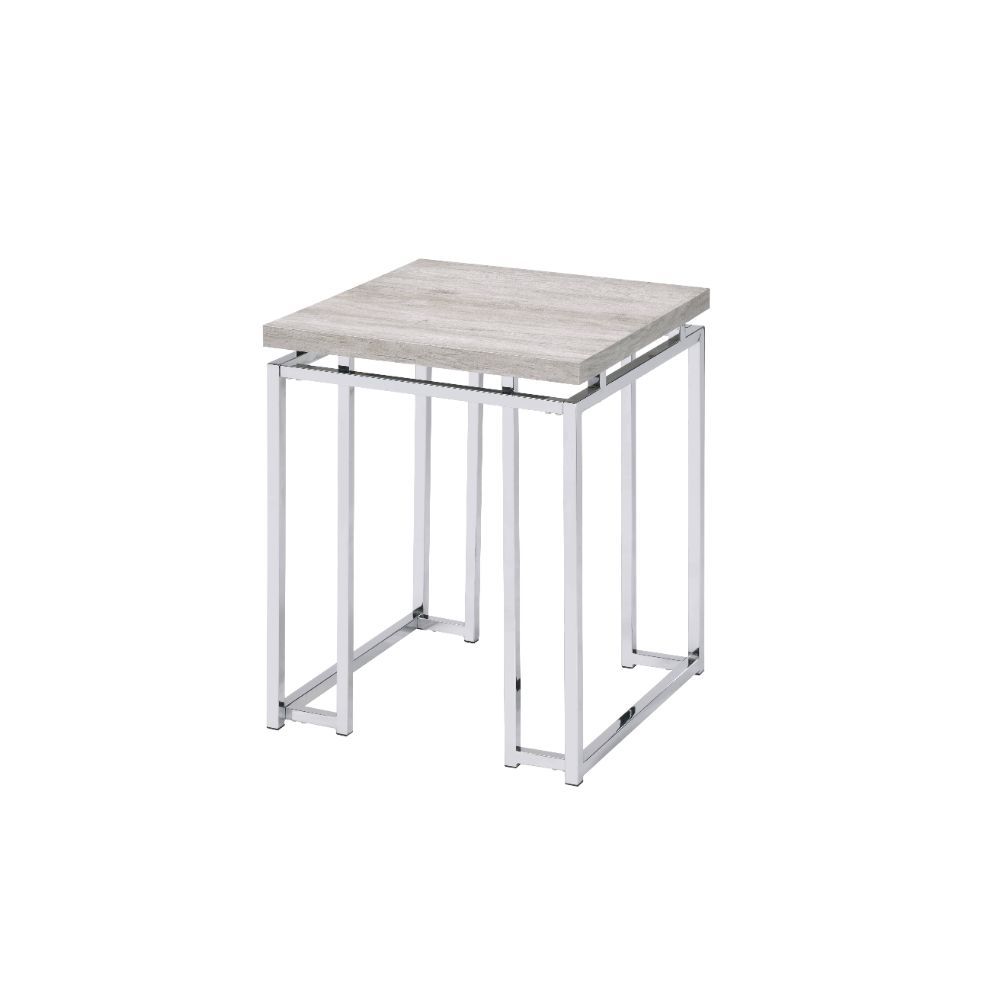 24" Chrome And Natural Oak Manufactured Wood And Metal Square End Table By Homeroots | End Tables | Modishstore - 3