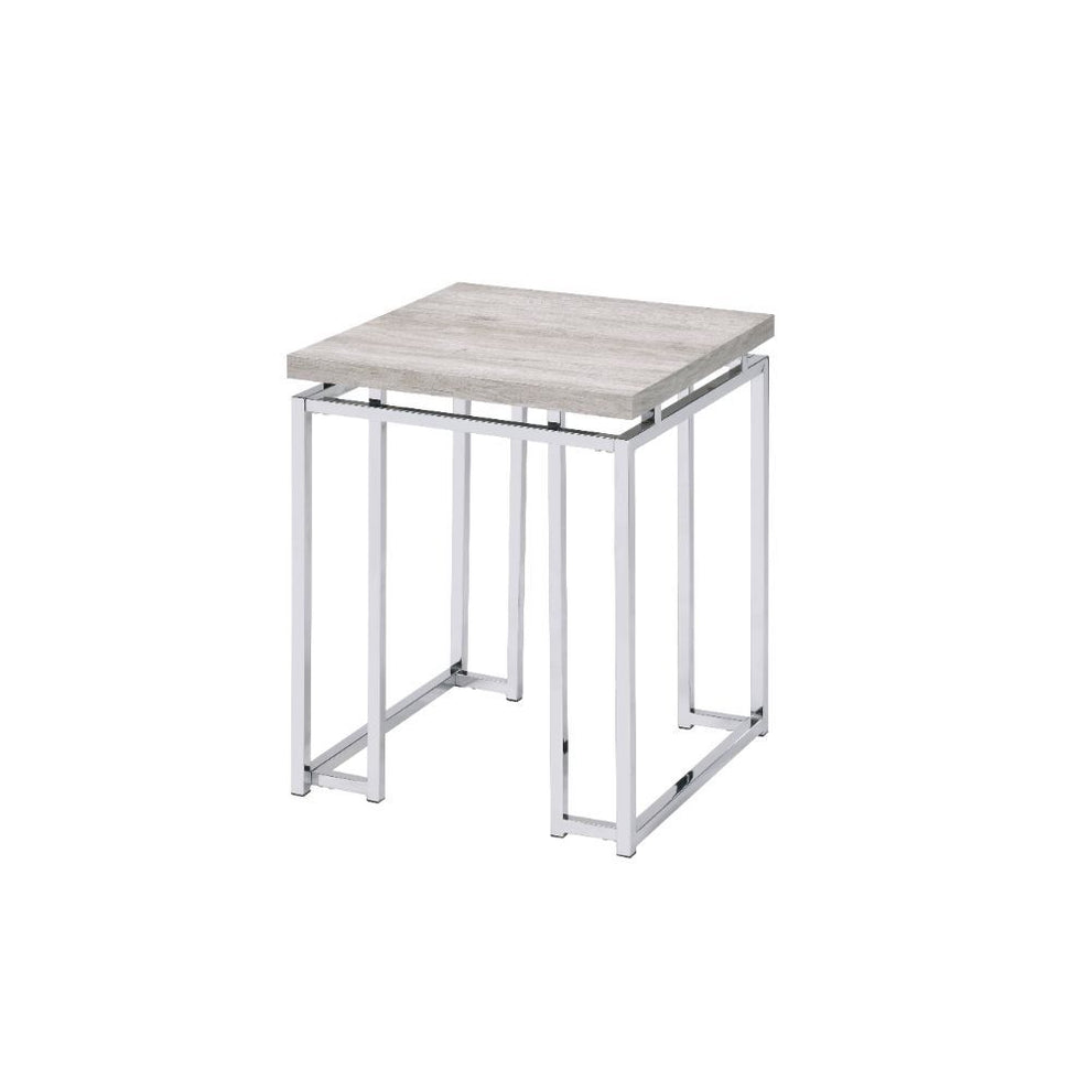 24" Chrome And Natural Oak Manufactured Wood And Metal Square End Table By Homeroots | End Tables | Modishstore - 3