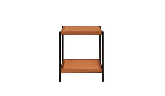 24" Black And Honey Oak Wood And Metal Square End Table With Shelf By Homeroots