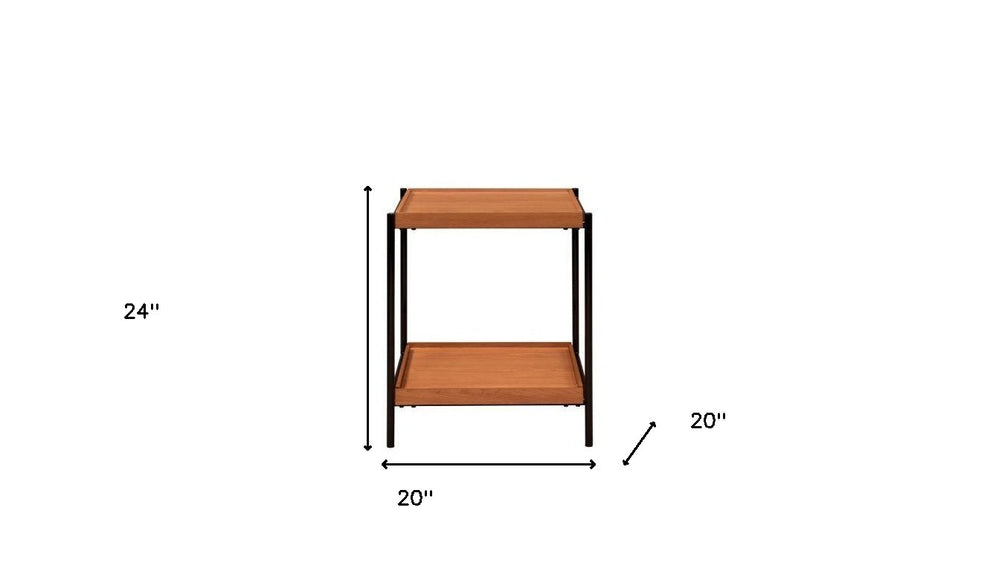 24" Black And Honey Oak Wood And Metal Square End Table With Shelf By Homeroots | End Tables | Modishstore - 5