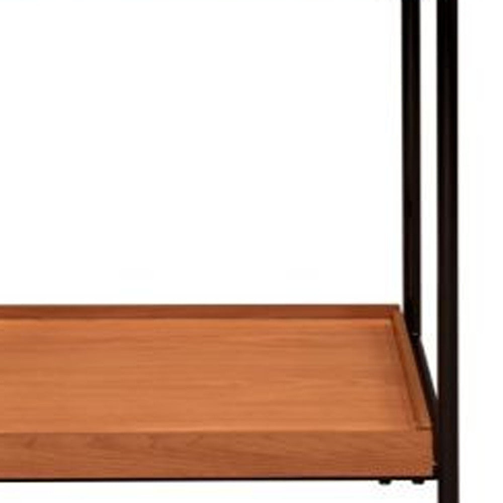 24" Black And Honey Oak Wood And Metal Square End Table With Shelf By Homeroots | End Tables | Modishstore - 3
