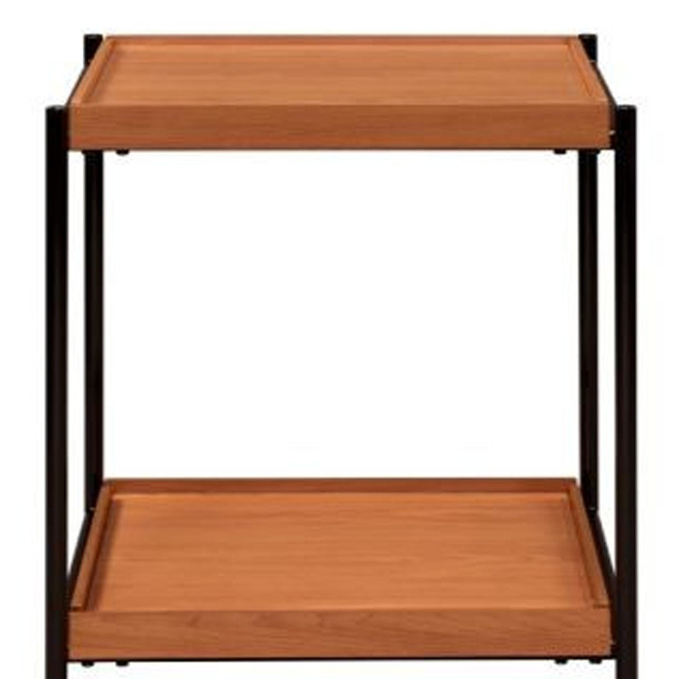 24" Black And Honey Oak Wood And Metal Square End Table With Shelf By Homeroots | End Tables | Modishstore - 4