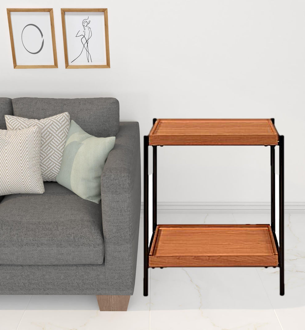 24" Black And Honey Oak Wood And Metal Square End Table With Shelf By Homeroots | End Tables | Modishstore - 2