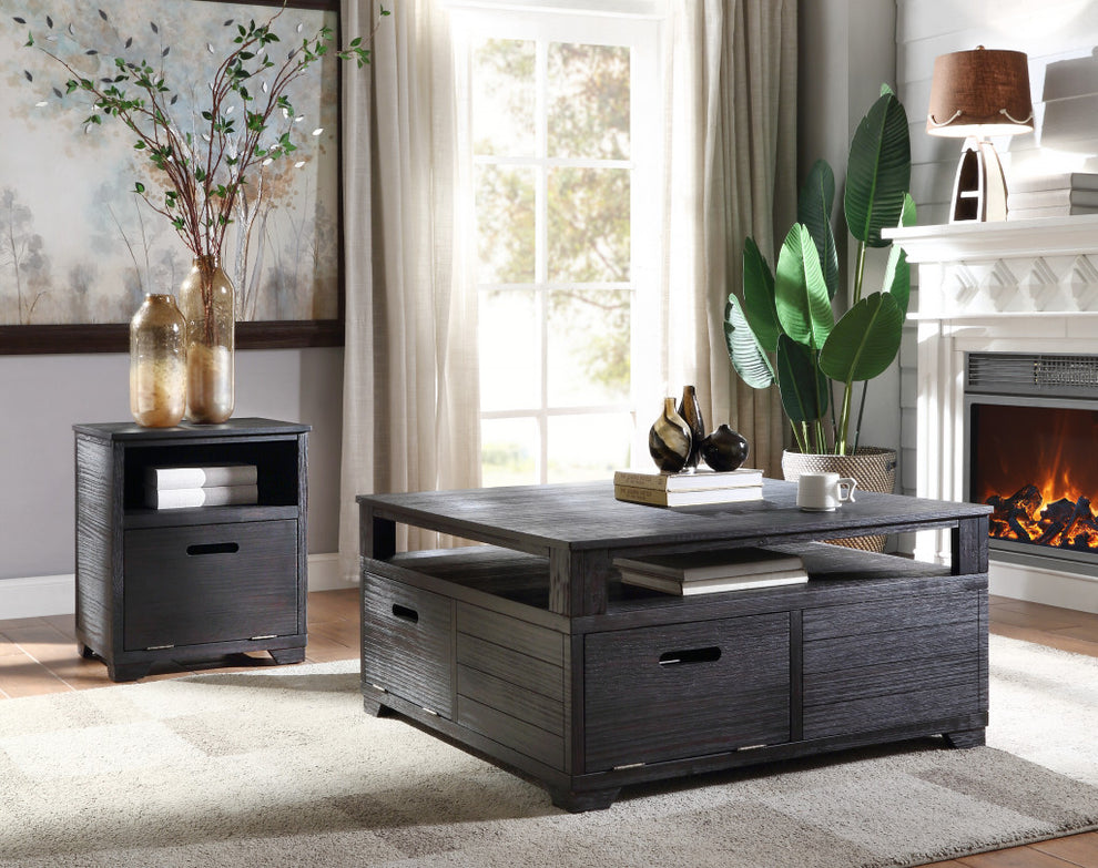 24" Black Manufactured Wood And Solid Wood Rectangular End Table By Homeroots | End Tables | Modishstore - 4