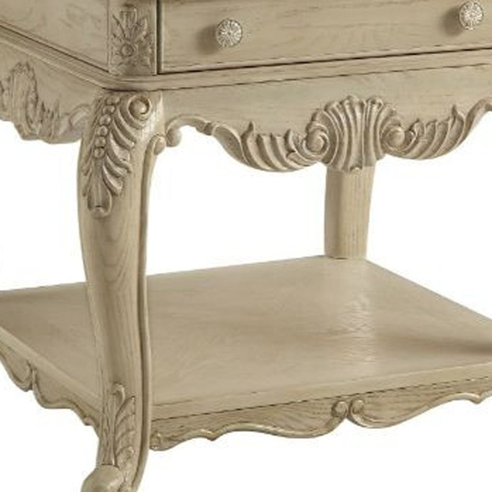 26" Antique White Manufactured Wood And Polyresin Rectangular End Table With Drawer And Shelf By Homeroots | End Tables | Modishstore - 3