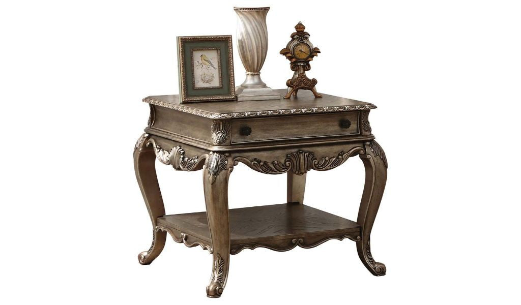 26" Vintage Oak Manufactured Wood And Polyresin Rectangular End Table With Drawer And Shelf By Homeroots | End Tables | Modishstore - 2