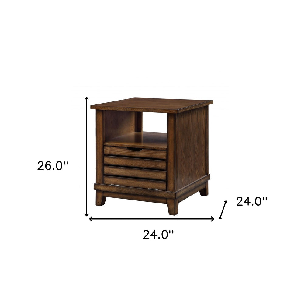 26" Oak Manufactured Wood Square End Table By Homeroots | End Tables | Modishstore - 5
