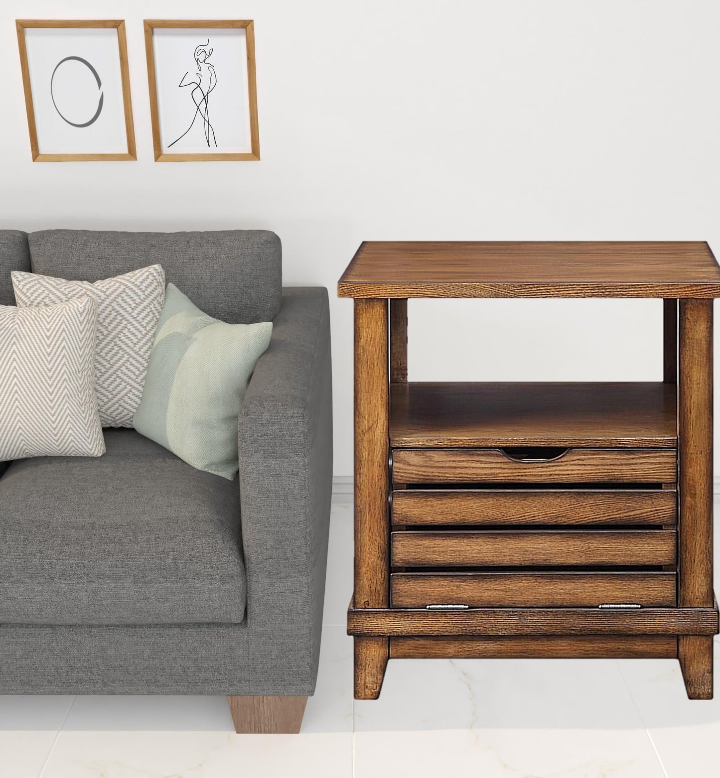 26" Oak Manufactured Wood Square End Table By Homeroots | End Tables | Modishstore - 3