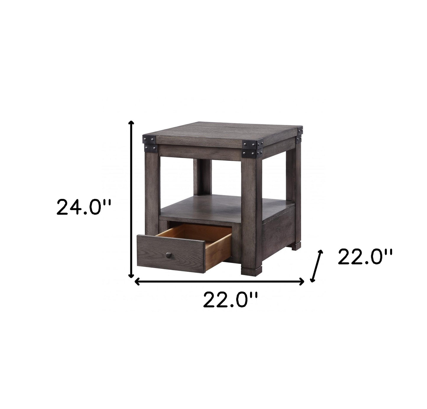 24" Ash Gray Square End Table With Drawer And Shelf By Homeroots
