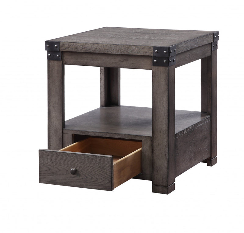 24" Ash Gray Square End Table With Drawer And Shelf By Homeroots | End Tables | Modishstore