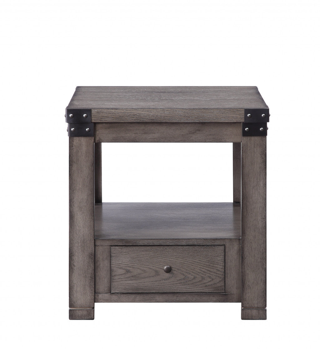 24" Ash Gray Square End Table With Drawer And Shelf By Homeroots