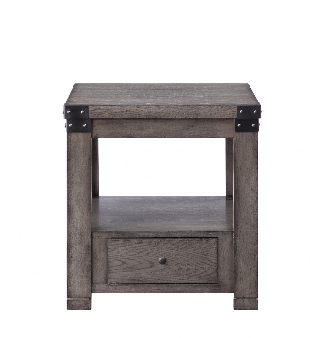 24" Ash Gray Square End Table With Drawer And Shelf By Homeroots | End Tables | Modishstore - 2