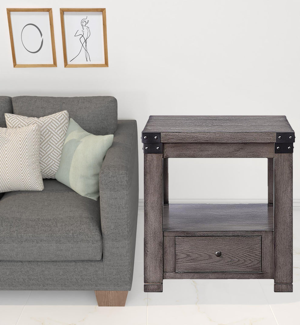 24" Ash Gray Square End Table With Drawer And Shelf By Homeroots | End Tables | Modishstore - 3