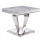 22" Silver And Light Gray Marble Look And Stainless Steel Square End Table By Homeroots