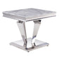 22" Silver And Light Gray Marble Look And Stainless Steel Square End Table By Homeroots | End Tables | Modishstore