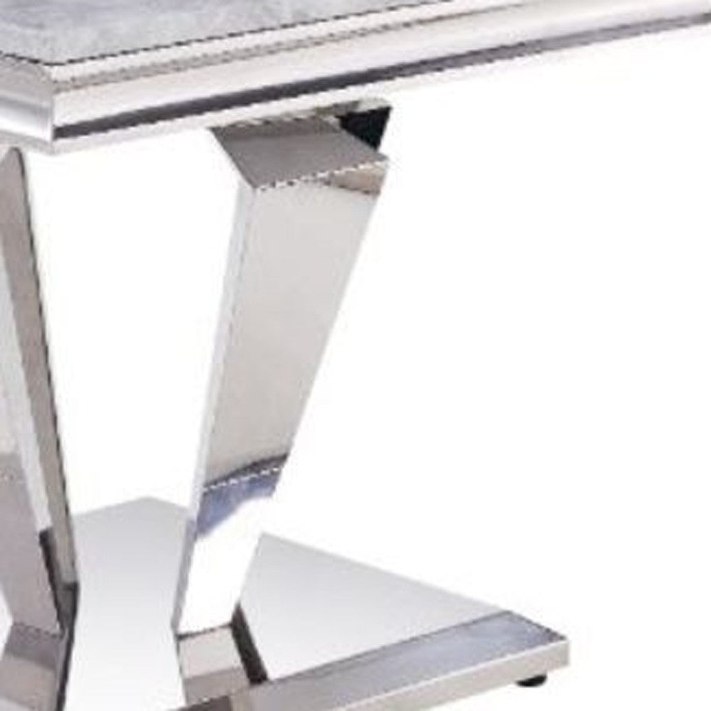 22" Silver And Light Gray Marble Look And Stainless Steel Square End Table By Homeroots | End Tables | Modishstore - 4