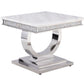 20" Silver And White Marble Look Stainless Steel Square End Table By Homeroots