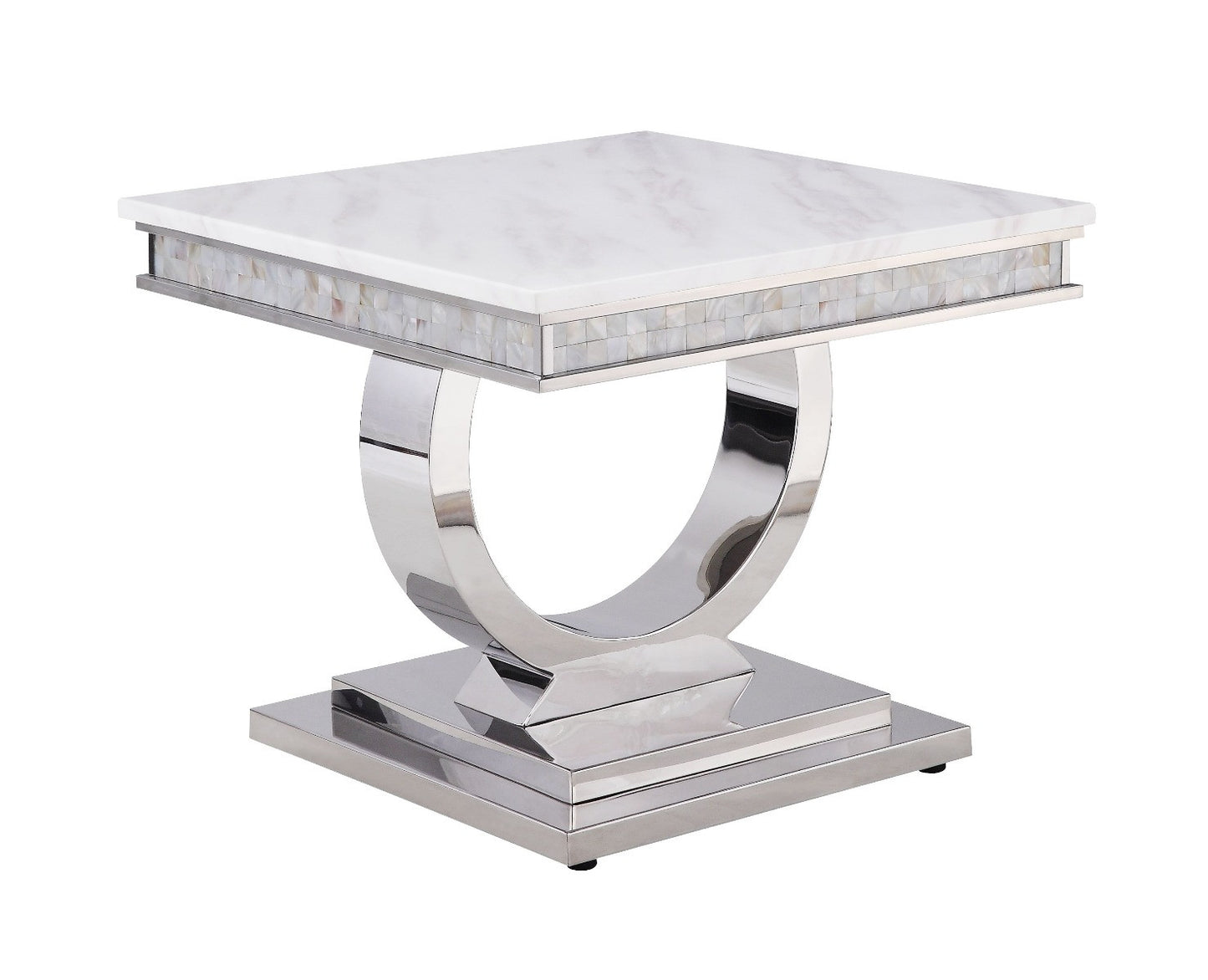 20" Silver And White Marble Look Stainless Steel Square End Table By Homeroots | End Tables | Modishstore