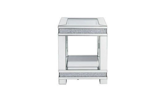 24" Clear Glass And Manufactured Wood Square End Table With Shelf By Homeroots
