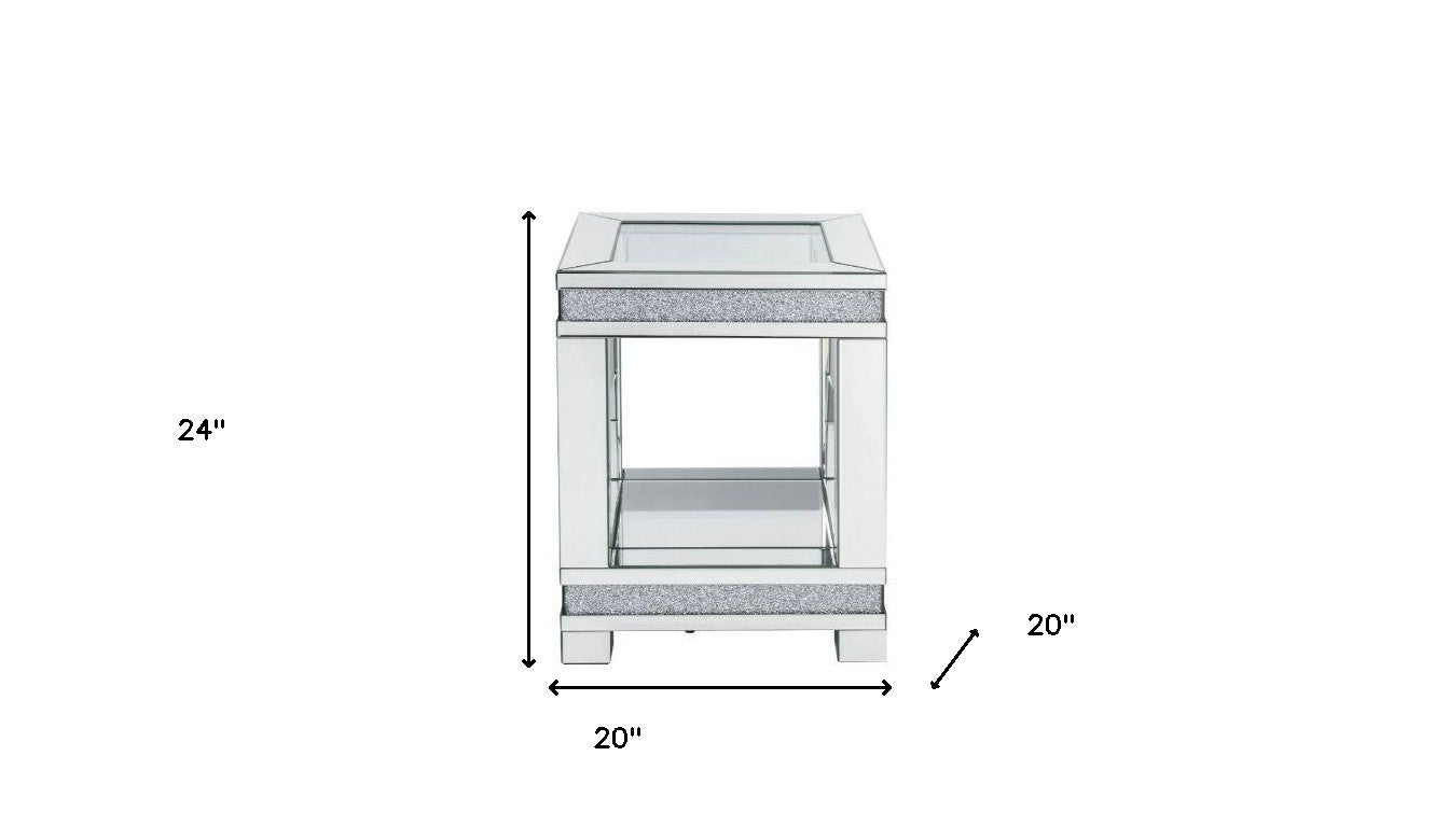 24" Clear Glass And Manufactured Wood Square End Table With Shelf By Homeroots