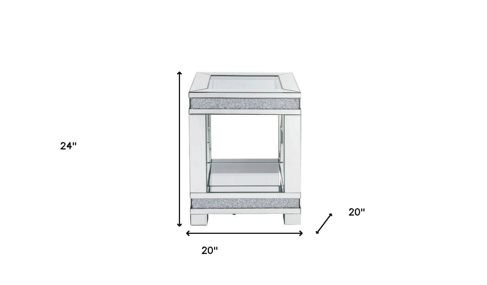 24" Clear Glass And Manufactured Wood Square End Table With Shelf By Homeroots | End Tables | Modishstore - 5