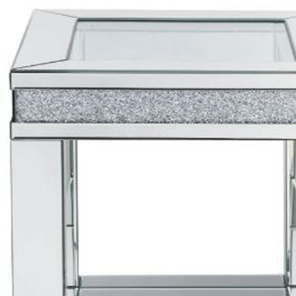 24" Clear Glass And Manufactured Wood Square End Table With Shelf By Homeroots | End Tables | Modishstore - 3