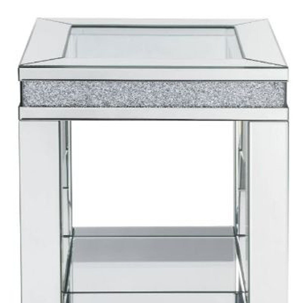 24" Clear Glass And Manufactured Wood Square End Table With Shelf By Homeroots | End Tables | Modishstore - 4