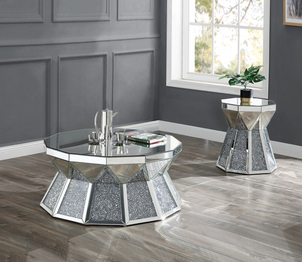 24" Gray And Silver Mirrored Octagon End Table By Homeroots | End Tables | Modishstore - 6