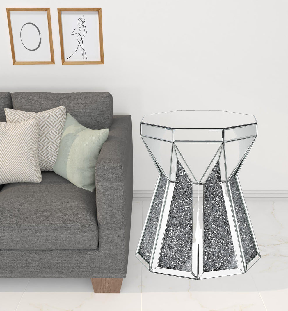 24" Gray And Silver Mirrored Octagon End Table By Homeroots | End Tables | Modishstore - 3