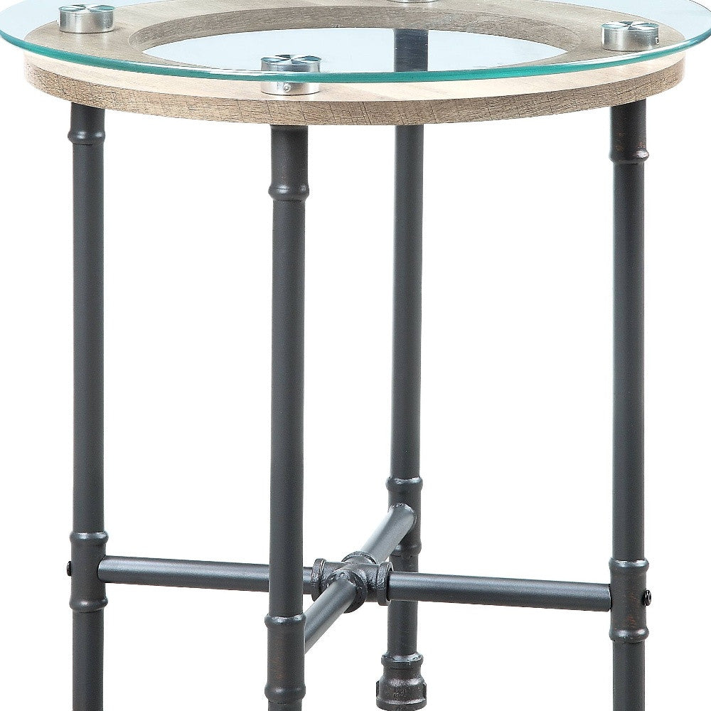 24" Sandy Gray And Clear Glass And Metal Round End Table By Homeroots | End Tables | Modishstore - 4