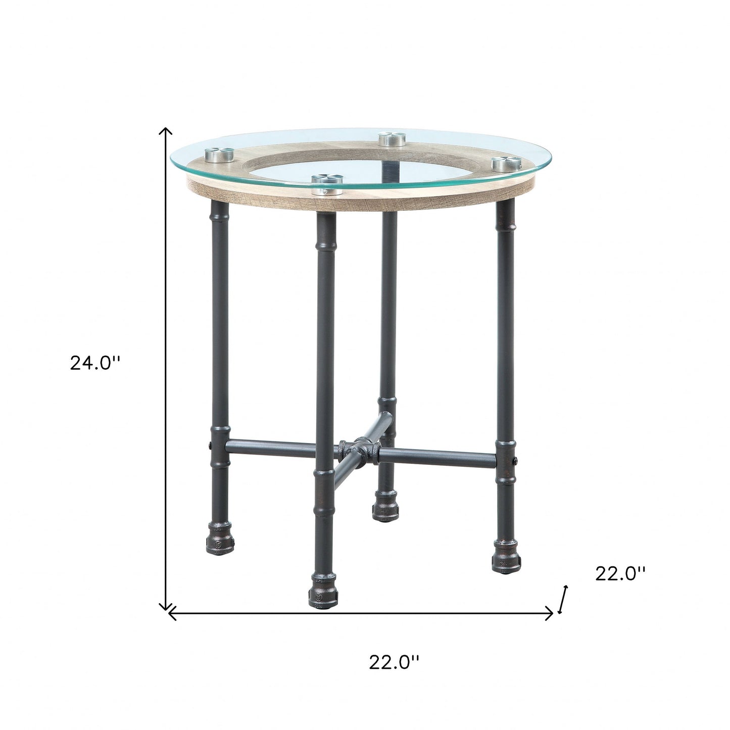 24" Sandy Gray And Clear Glass And Metal Round End Table By Homeroots | End Tables | Modishstore - 6